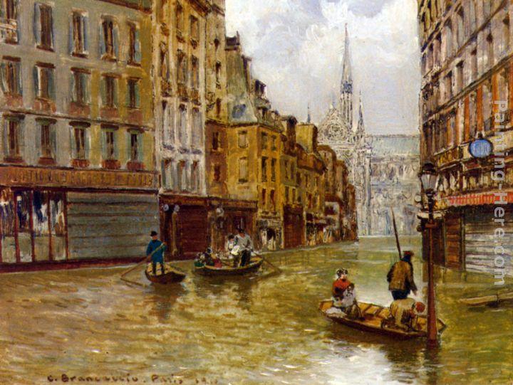 720x541 Carlo Brancaccio Street In Paris During Flood Of 1910 Painting - Famous Paris Street Painting