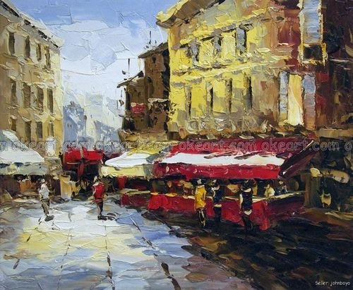 500x411 100% Hand Painted French Coffee Bar Outdoor Paris Street - Famous Paris Street Painting