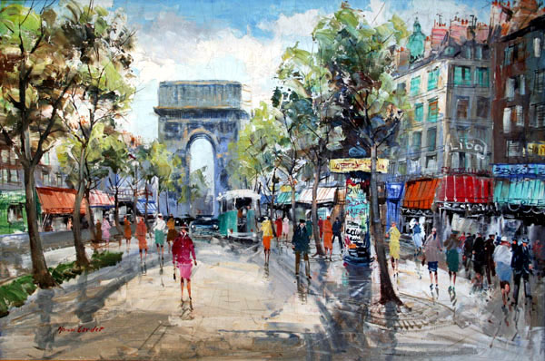 600x398 Paris Street Scene Painting Framed Paris Street Scene Painting - Famous Paris Street Painting