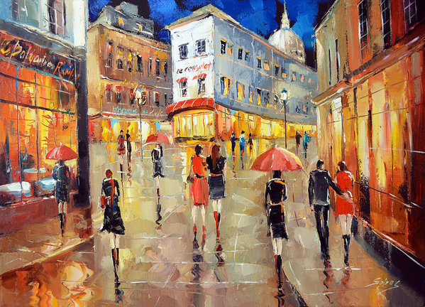 599x432 Paris Street. Evening Art Print By Dmitry Spiros - Famous Paris Street Painting