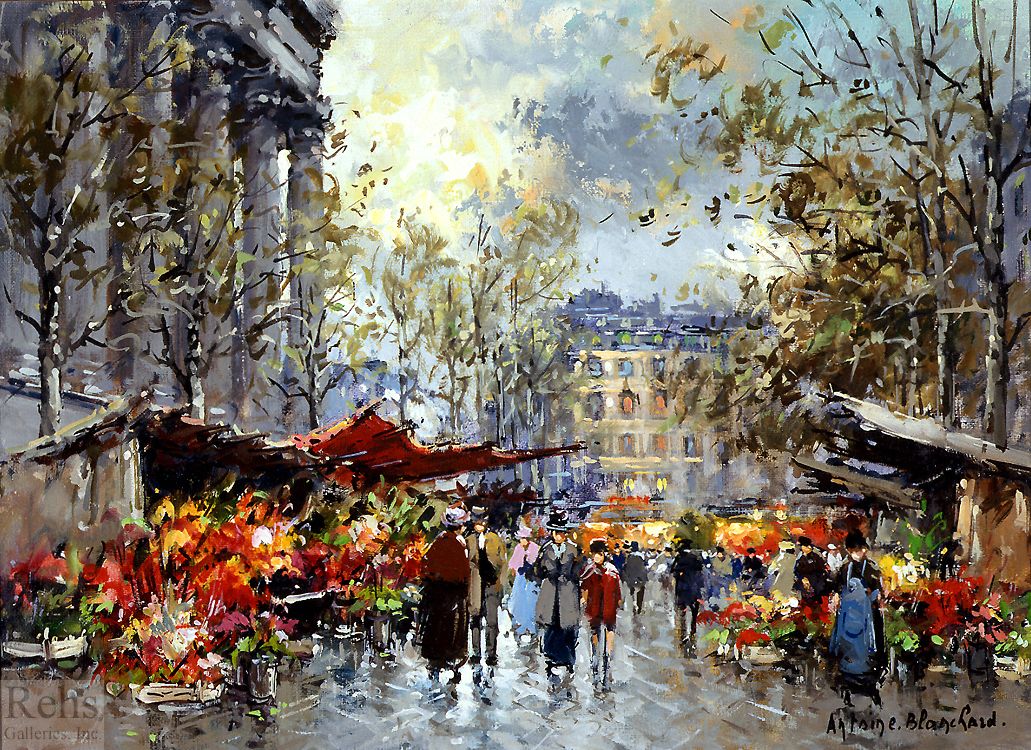 1031x750 Antoine Blanchard (1910 - Famous Paris Street Painting