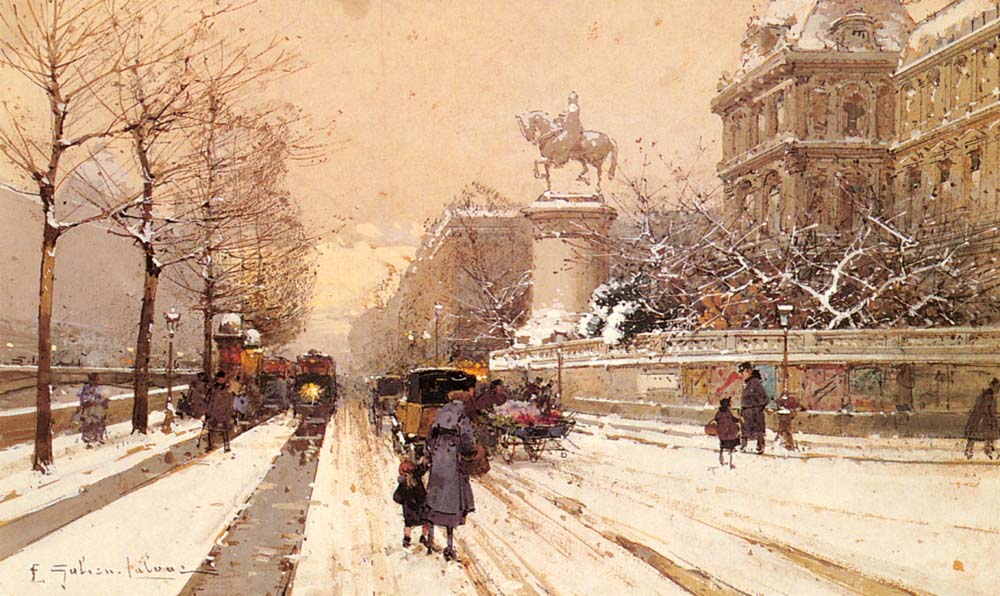 1000x596 Paris In Winter - Famous Paris Street Scene Painting