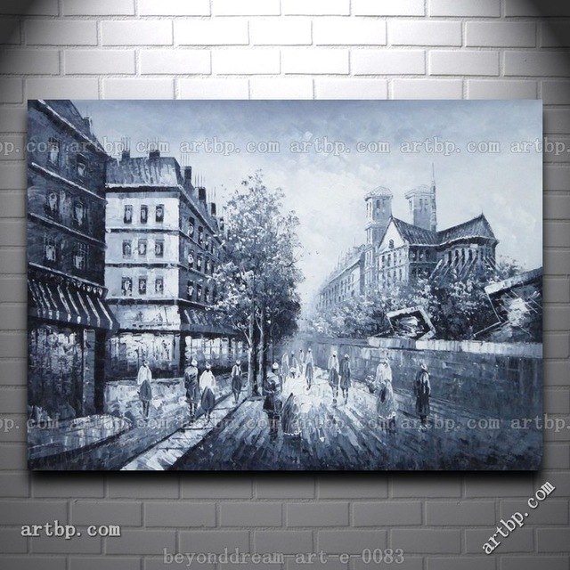 640x640 Black And White Paris Street Scene Oil Painting Impressionism - Famous Paris Street Scene Painting