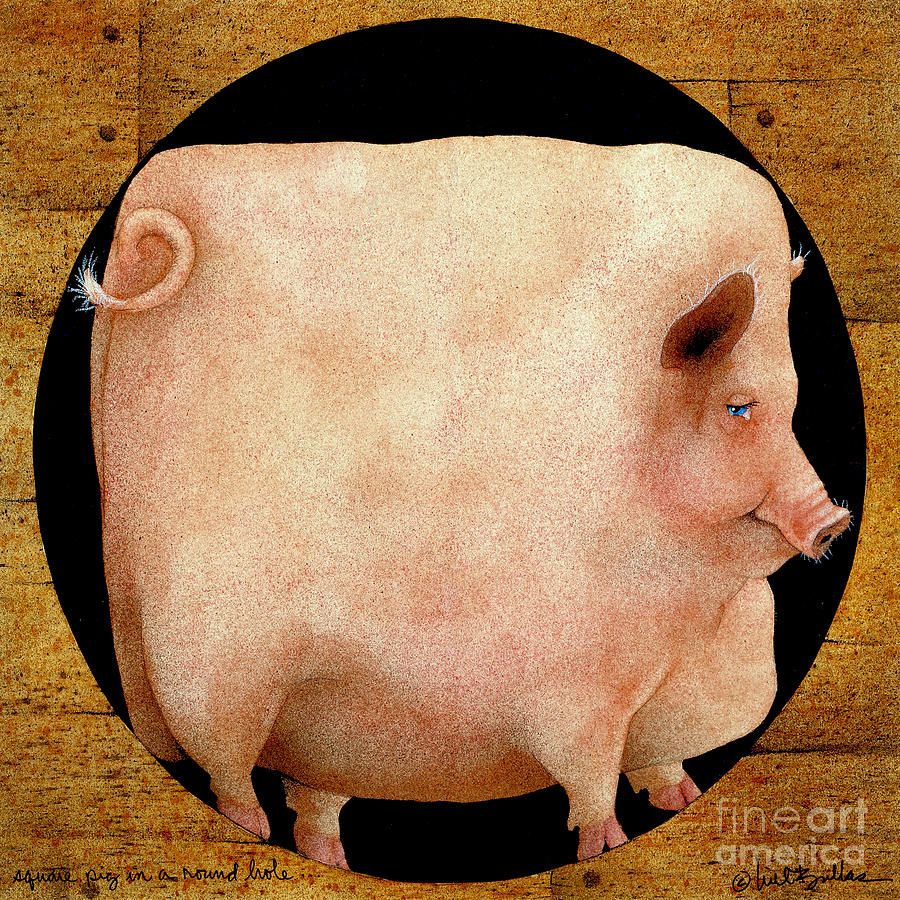 900x900 A Square Pig In A Round Hole Painting - Famous Pig Painting