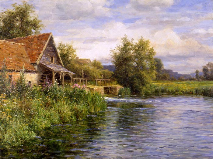 700x524 Cottage By The River - Famous Pond Painting