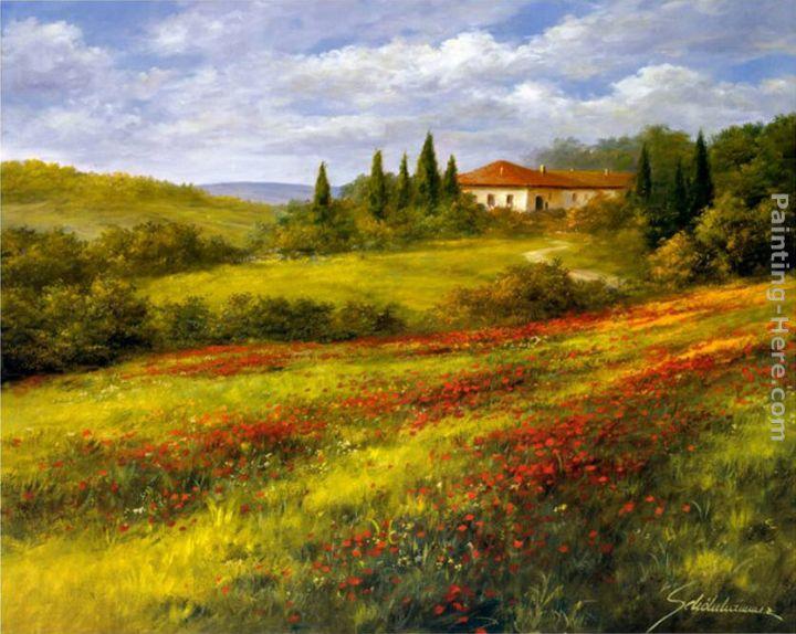 720x574 Heinz Scholnhammer Landscape With Poppies I Painting Framed - Famous Poppies Painting