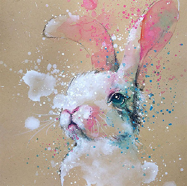 605x602 Splashed Watercolor Paintings By Tilen Ti Bored Panda - Famous Rabbit Painting