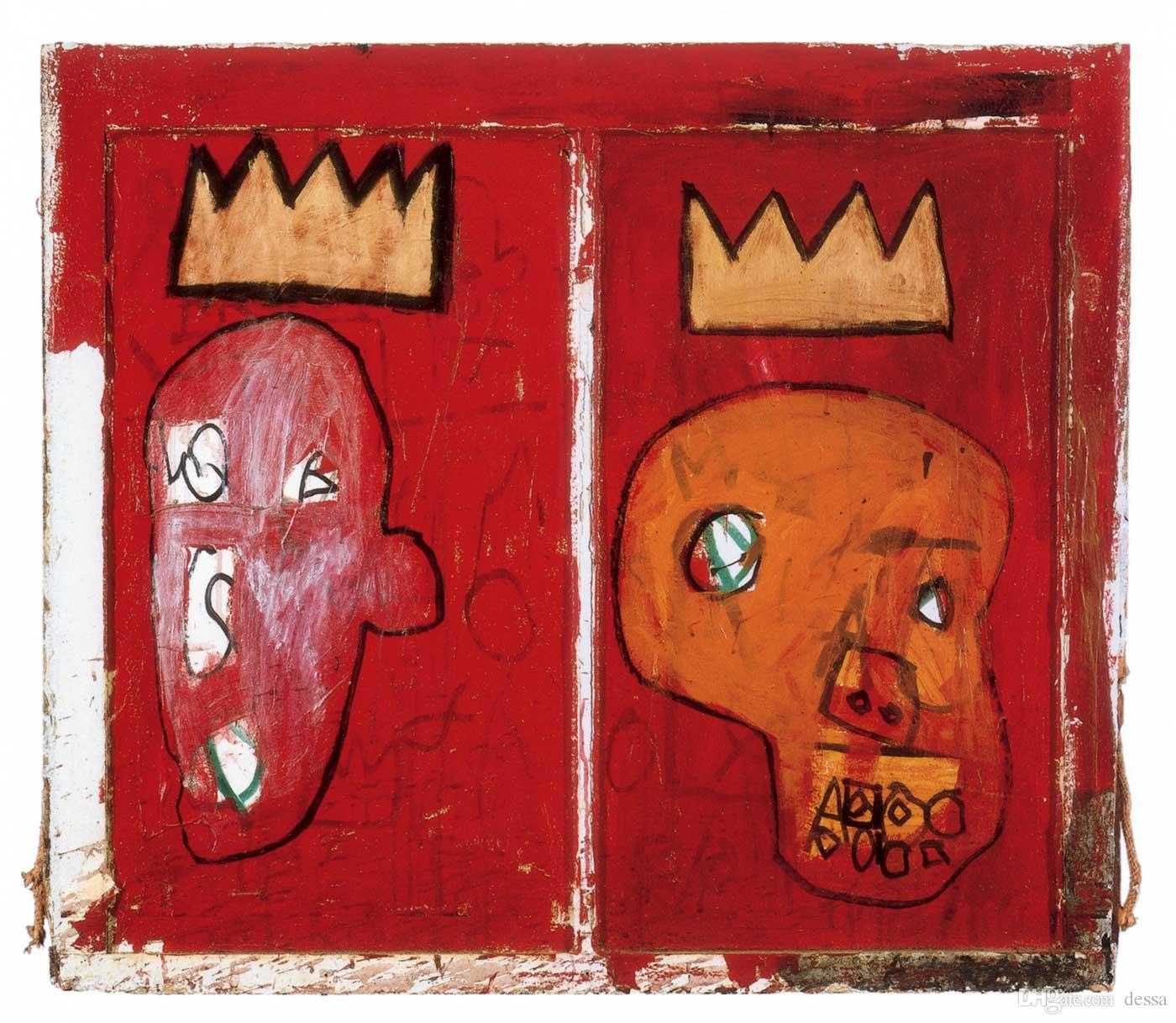 1400x1217 Jean Michel Basquiat Decoration Oil Painting, Red Kings - Famous Red Painting