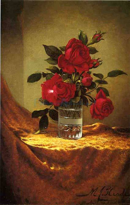 425x671 A Glass Of Roses On Gold Cloth Famous Artists - Famous Rose Painting