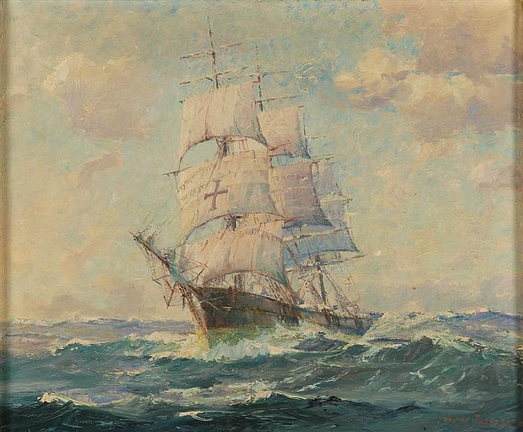 750x619 Lars Thorsen, American, 1876 1952, The Famous Ship Dreadnou - Famous Ship Painting