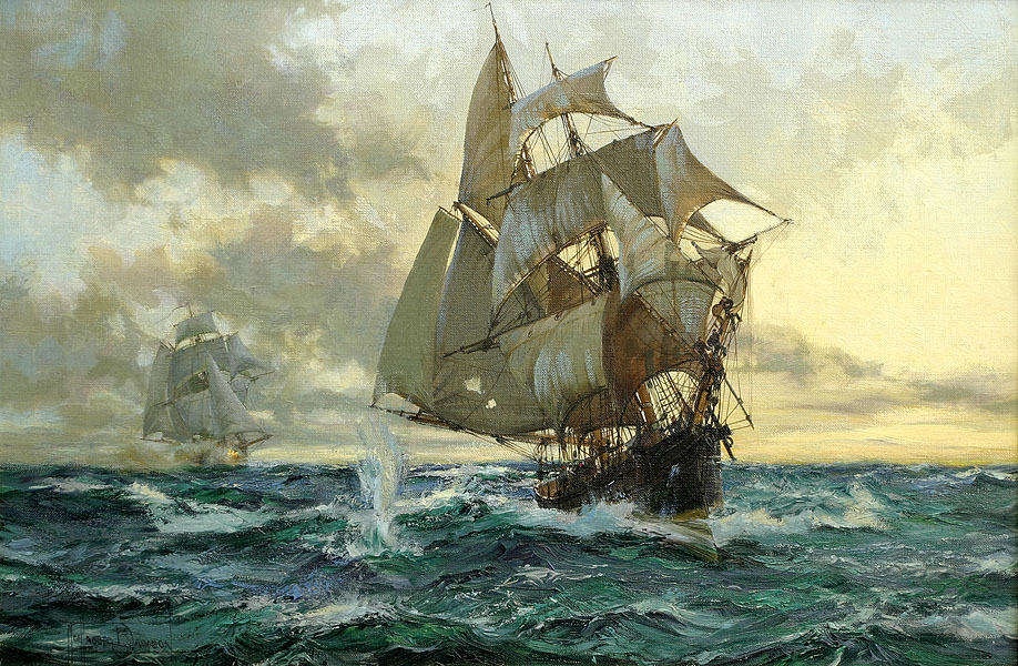 918x600 The Escaping Smuggler Montague Dawson Vallejo Gallery - Famous Ship Painting