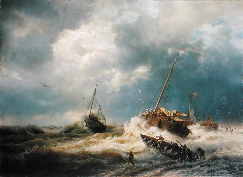 800x581 Andreas Achenbach Ships In A Storm On The Dutch Coast 1854 - Famous Ship Painting