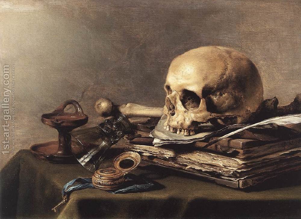 1000x726 Vanitas Still Life 1630 Pieter Claesz. Reproduction 1st Art Gallery - Famous Skull Painting