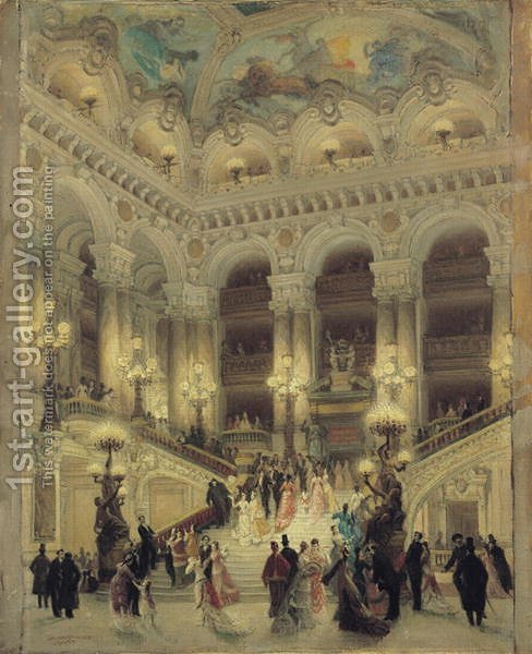 488x600 The Staircase Of The Opera, 1877 Louis Beroud Reproduction 1st - Famous Staircase Painting