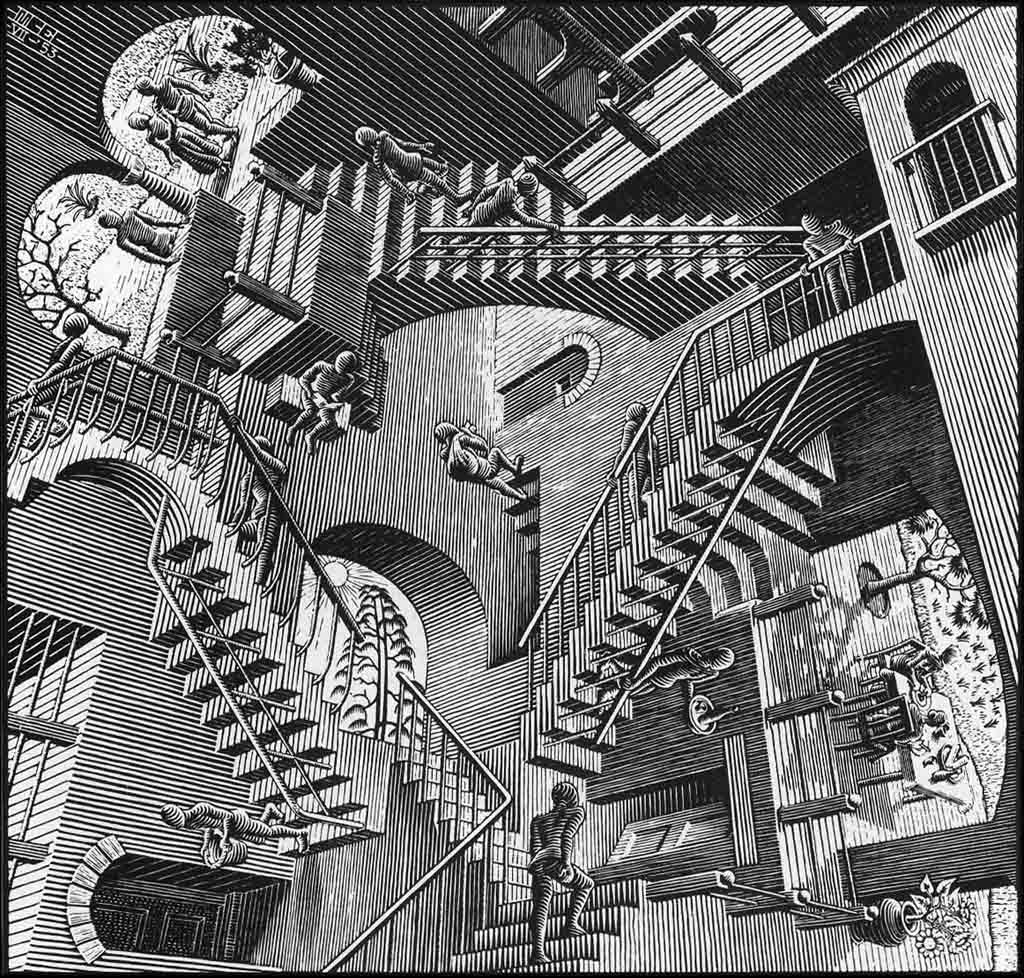 1024x978 Collection Of Escher Drawings Stairs High Quality, Free - Famous Staircase Painting