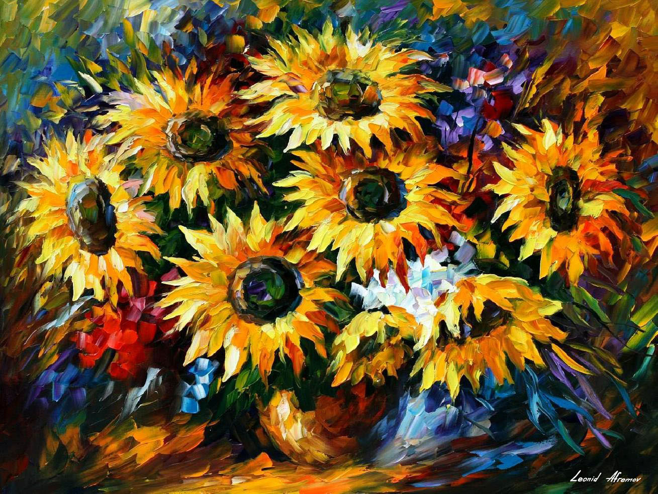 1309x984 Leonid Afremov, Oil On Canvas, Palette Knife, Buy Original - Famous Sunflower Painting