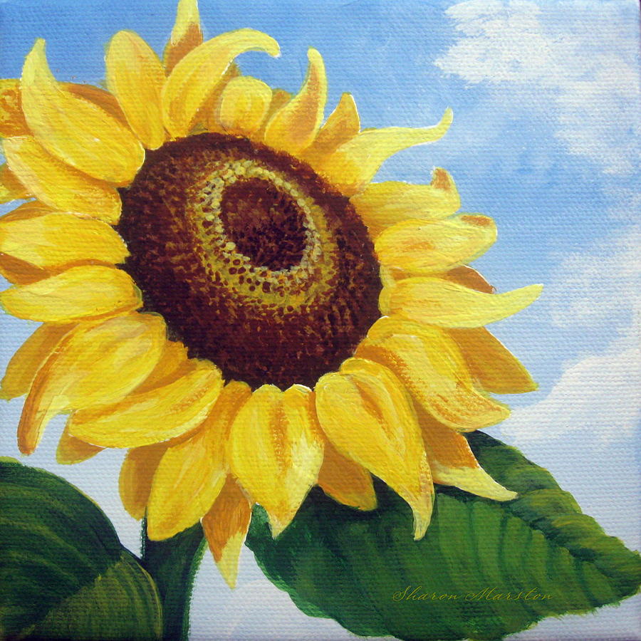 900x900 Sunflower Moment Painting By Sharon Marcella Marston - Famous Sunflower Painting