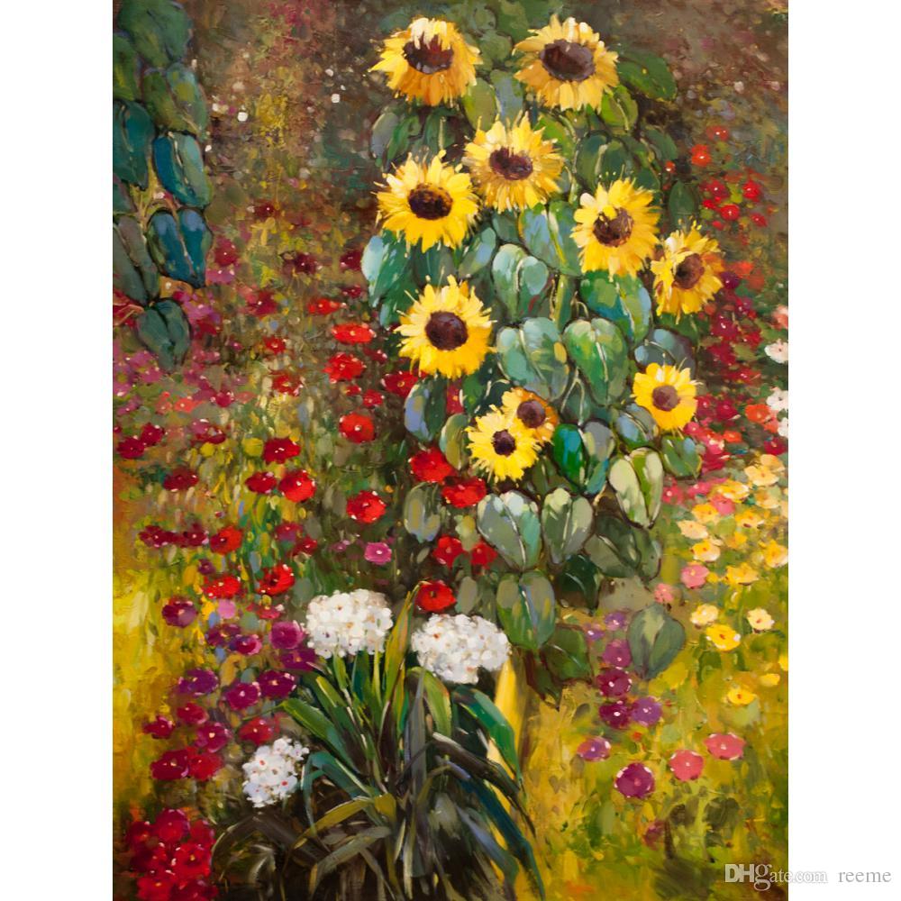 1000x1000 2018 Famous Gustav Klimt Farm Garden With Sunflowers Yellow Hand - Famous Sunflower Painting