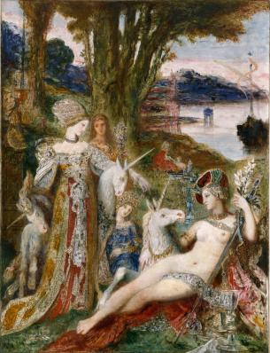 305x398 The Unicorns [Les Licornes] Gustave Moreau - Famous Unicorn Painting
