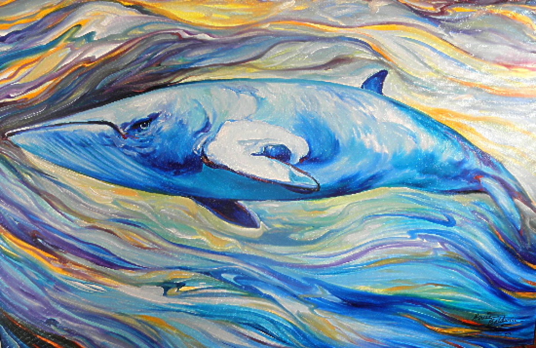 1849x1200 Minke Whale Original Oil - Famous Whale Painting