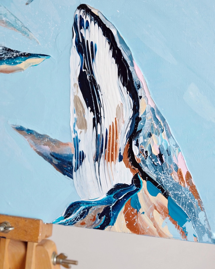 750x938 Textured Palette Knife Paintings Capture The Majestic Beauty Of Whales - Famous Whale Painting