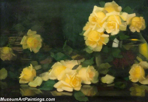 600x416 Famous Flower Paintings Green And Yellow Roses - Famous Yellow Flower Painting