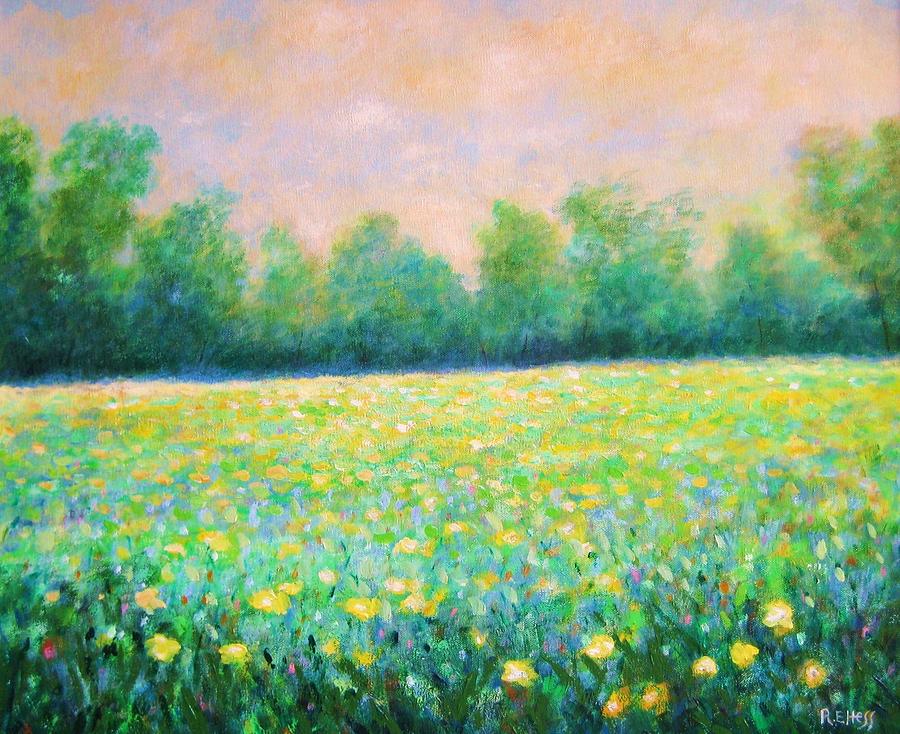 900x734 Yellow Flower Field Painting By Robert Hess - Famous Yellow Flower Painting