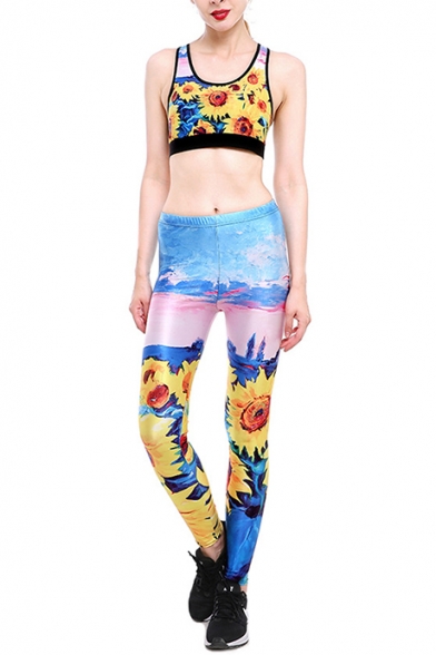 392x588 Fancy Sunflower Oil Painting Printed Scoop Neck Cropped Tank - Fancy Pants Painting