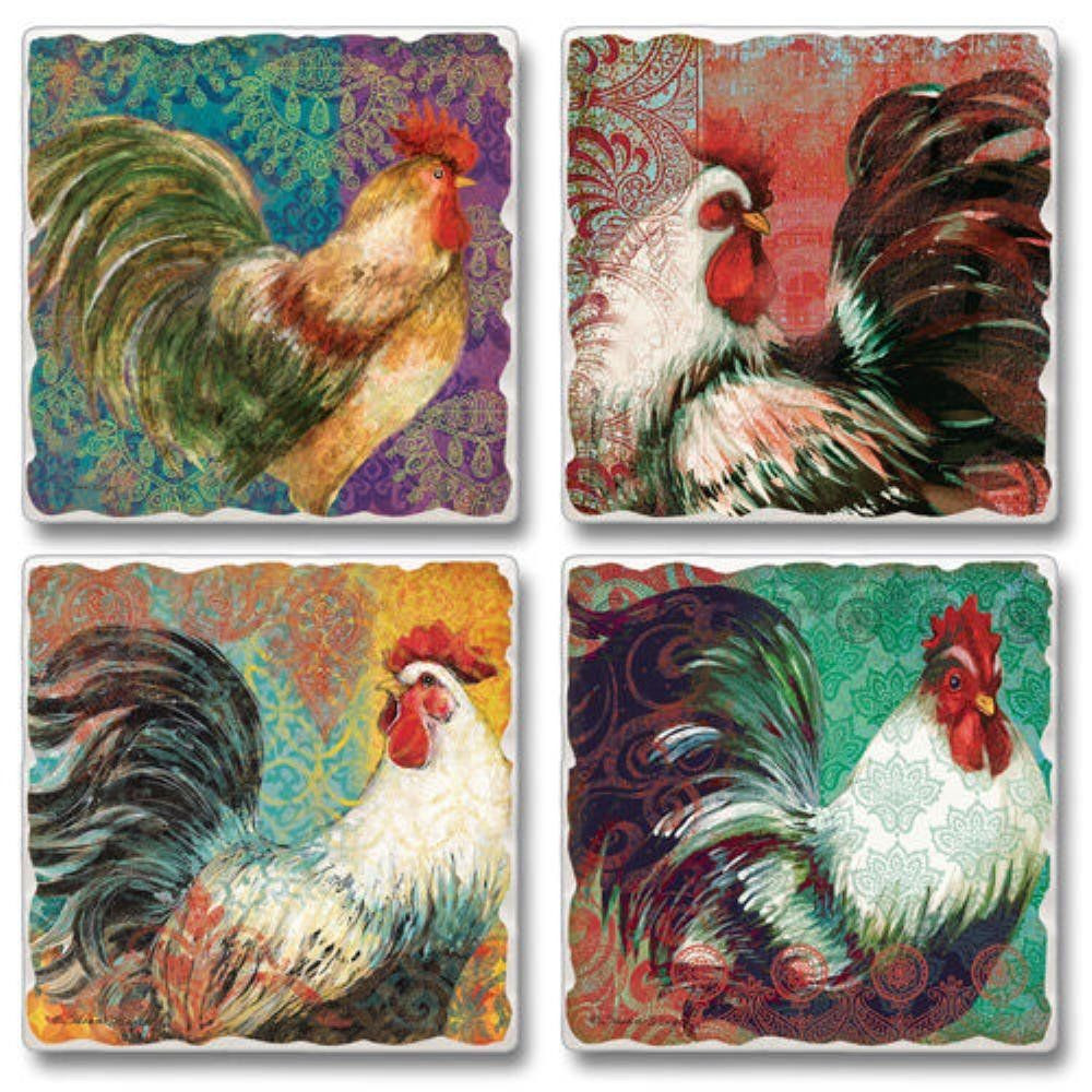 1000x1000 Rooster Oil Painting Elegant Fancy Pants Rooster Set 4 Oil Paintings - Fancy Pants Painting