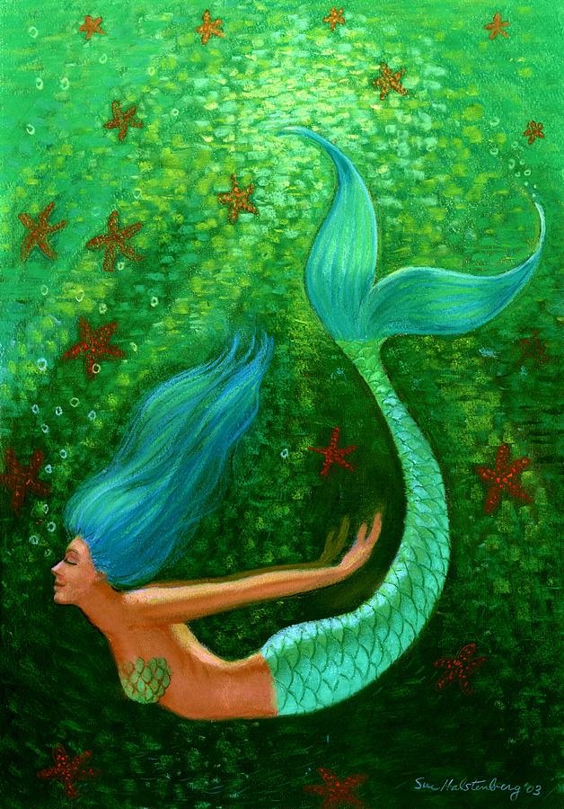 628x900 Diving Mermaid Fantasy Art Painting By Sue Halstenberg - Fantasy Art Painting