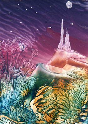 283x400 Original Aceo Encaustic Wax Art Fantasy Castle Painting - Fantasy Castle Painting