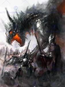226x300 Painting Illustration Fantasy Dragon Battle Medieval Warrior Art - Fantasy Dragon Painting