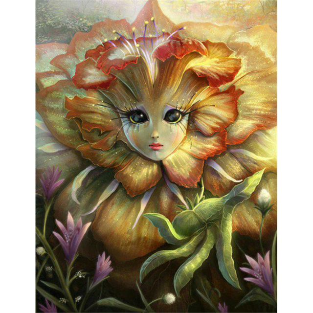 640x640 Flower Fairy Wall Decor Diamond Embroidery House Pasted Full - Fantasy Fairy Painting