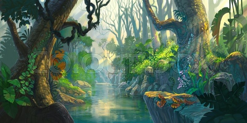 800x400 Illustration Fantasy Forest Background Painting Stock Photo - Fantasy Forest Painting