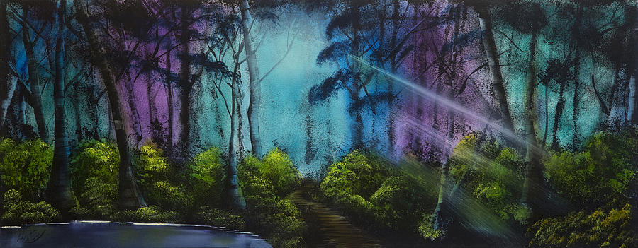 900x351 Purple Fantasy Forest Painting By Russell Collins - Fantasy Forest Painting