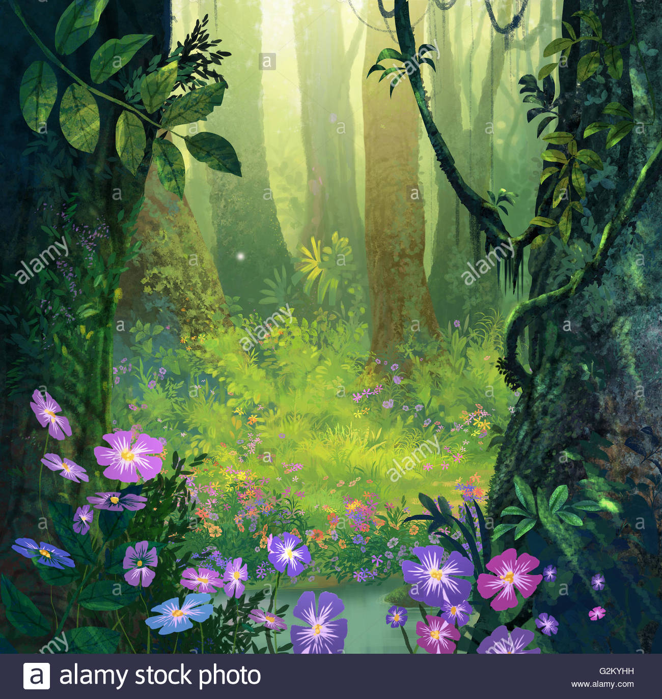 1300x1374 The Illustration Fantasy Forest Background Painting Stock Photo - Fantasy Forest Painting