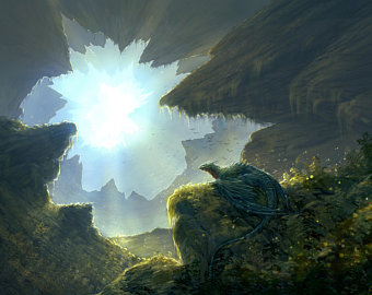 340x270 Mountain Dragon Print Fantasy Landscape Painting - Fantasy Landscape Painting