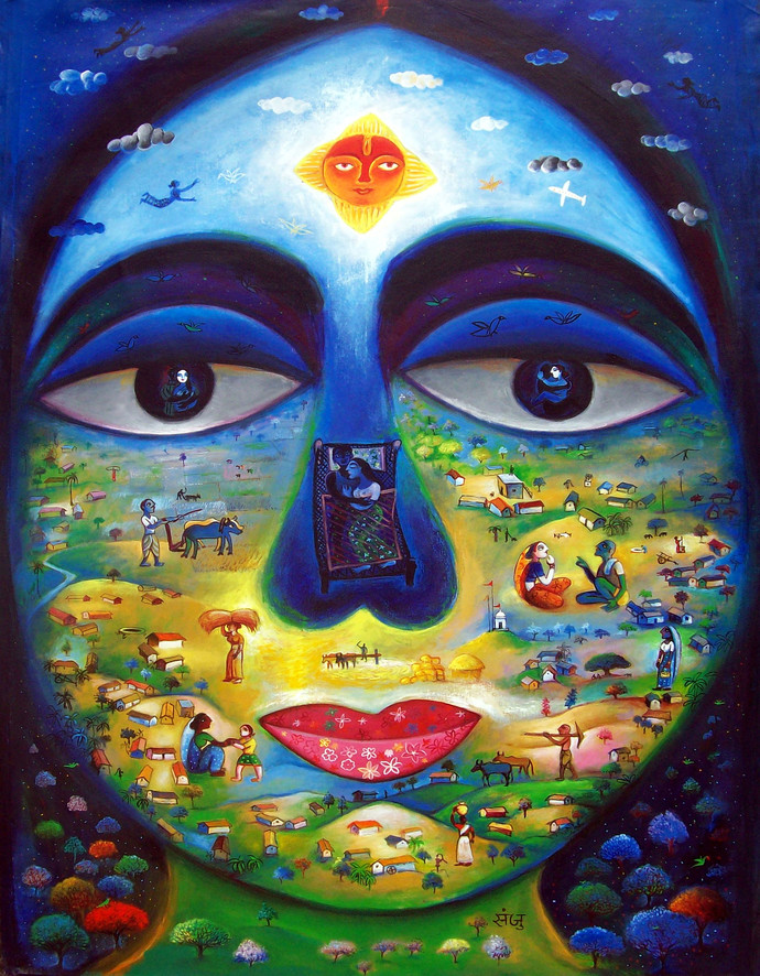 690x886 My Village 6 By Artist Sanju Das Fantasy, Painting Mojarto - Fantasy Painting