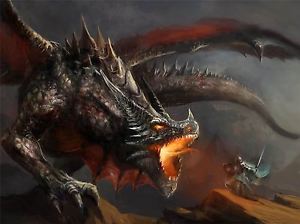 300x224 Art Print Poster Painting Drawing Fantasy Monster Battle Dragon - Fantasy Painting