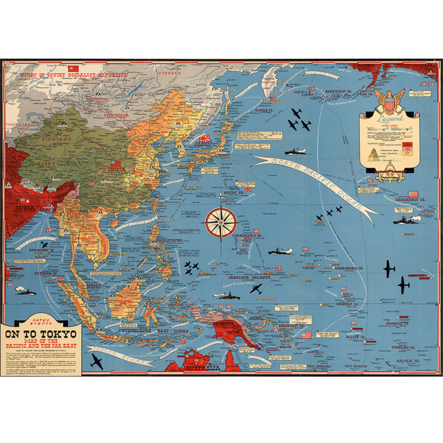 640x640 Map Of The Pacific And The Far East Canvas Paintings Wall Art Home - Far East Collection Oil Painting