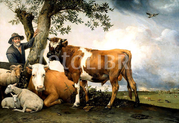 624x429 Old Animal Painting, Cows And Sheep - Farm Animal Painting