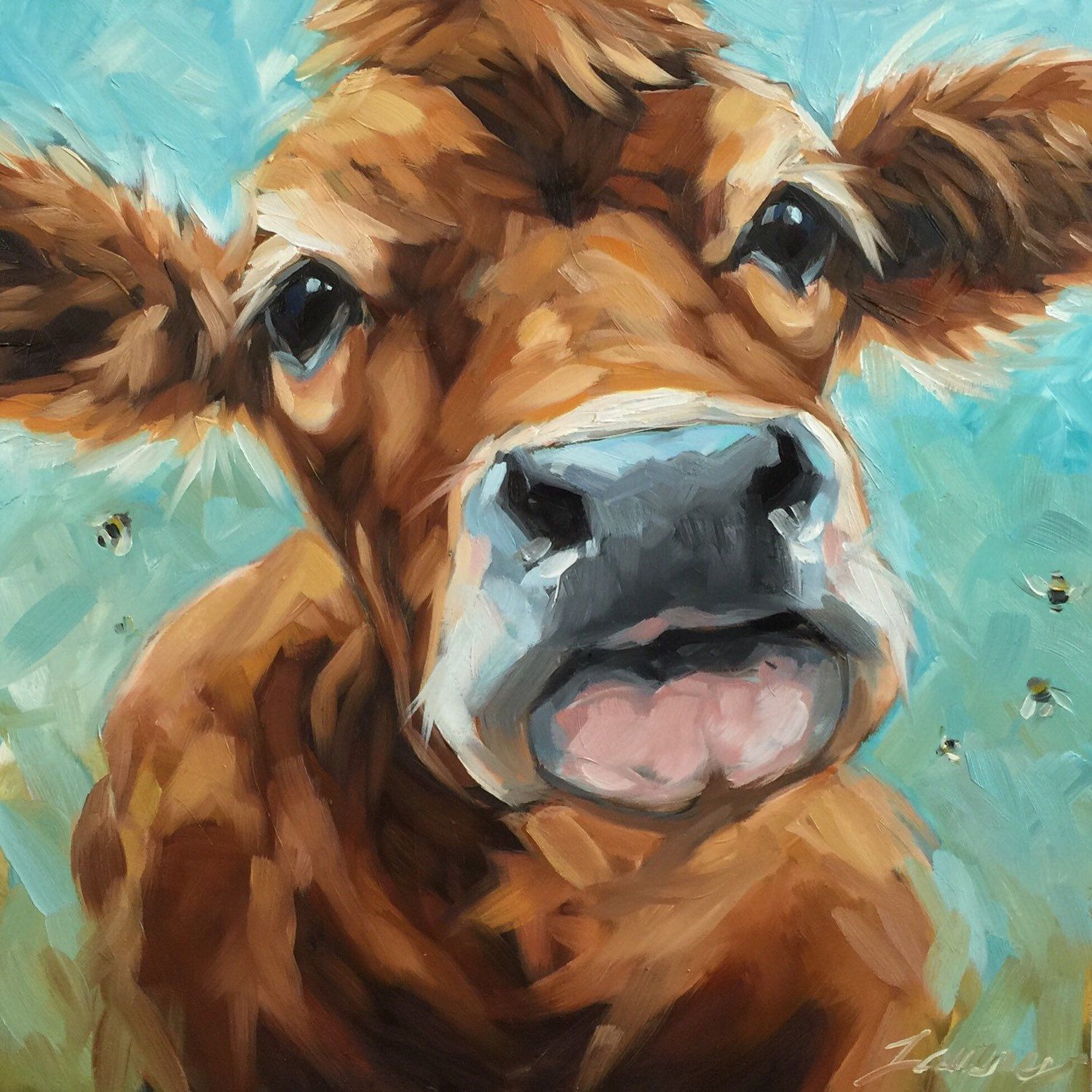 1500x1500 Cow Painting, Original Impressionistic Oil Painting Of A Cow - Farm Animal Painting