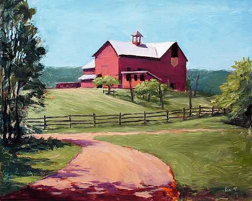 500x400 Howell Farm, Beginning Of Summer 8x10 In. Oil On Masonite - Farm Landscape Painting