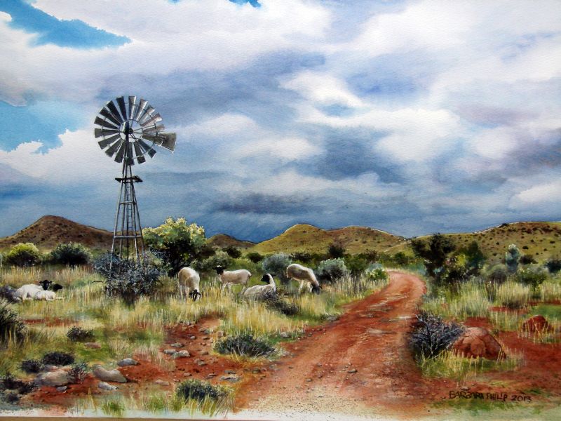 800x600 Karoo Farm Landscape Between Hopetown And Strydenburg. Barbara - Farm Landscape Painting