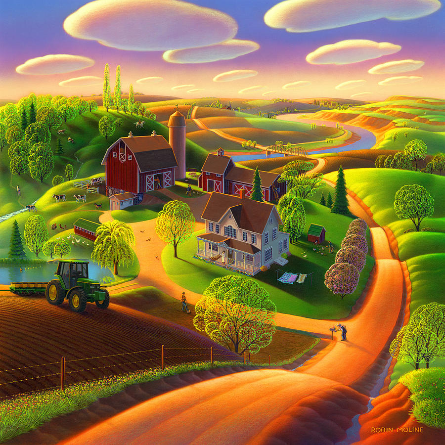 900x900 Spring On The Farm Painting By Robin Moline - Farm Landscape Painting