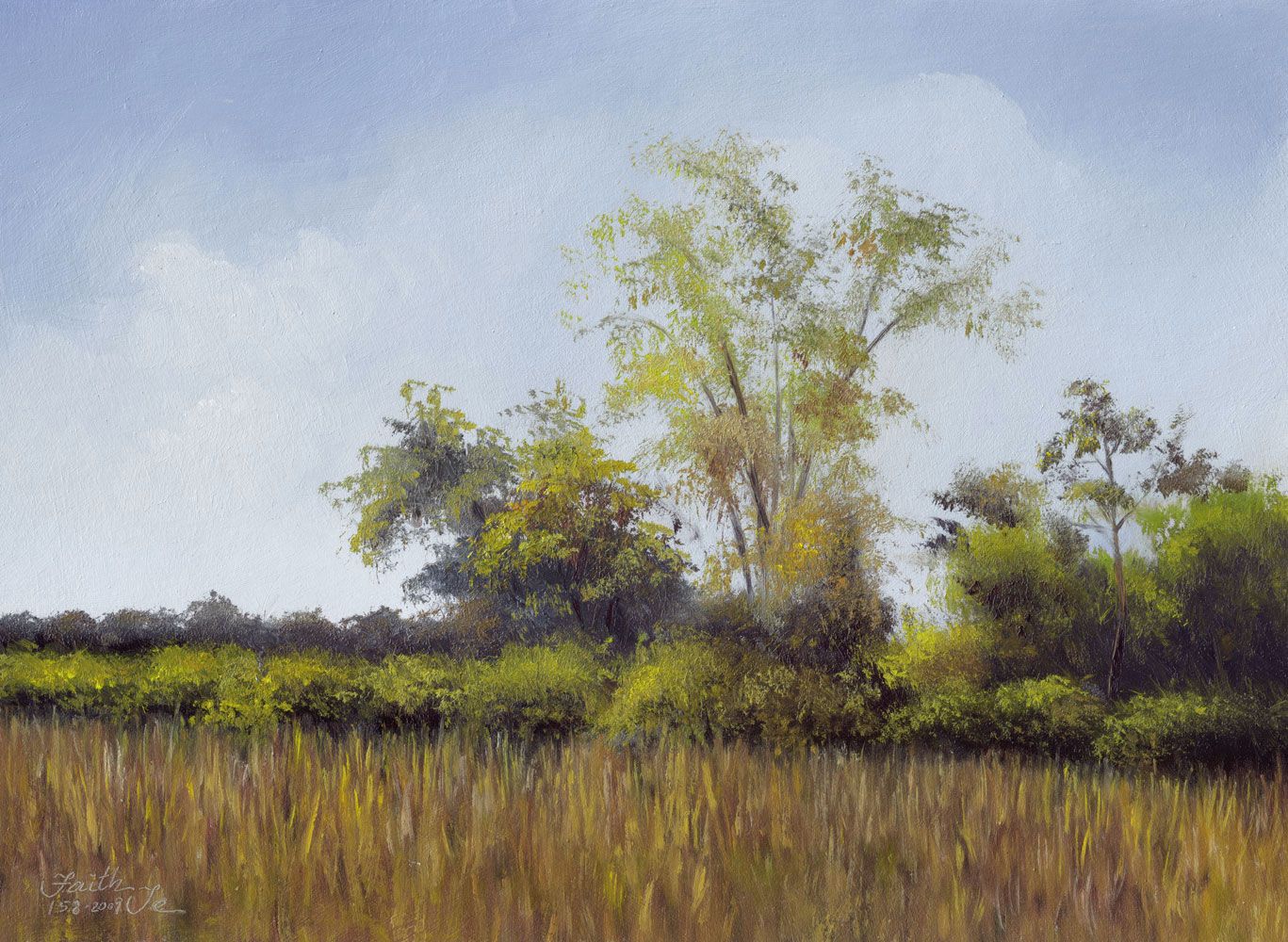 1367x1000 Landscape Paintings Bushes On Our Farm - Farm Landscape Painting