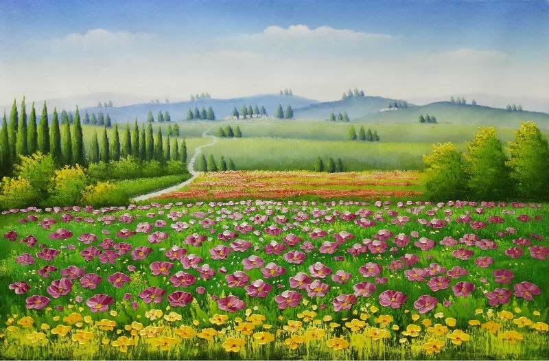800x526 Hand Painted Knife Thick Flower Oil Painting On Canvas Beautiful - Farm Oil Painting