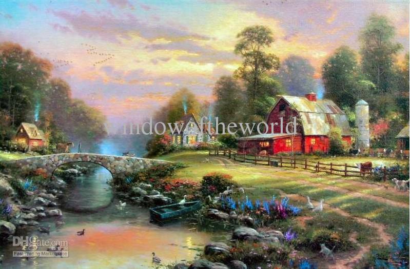 799x525 2018 Wholesale Thomas Kinkade Oil Painting Repro On Canvassunset - Farm Oil Painting