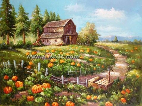 478x357 The Pumpkin Farm Oil Painting - Farm Oil Painting