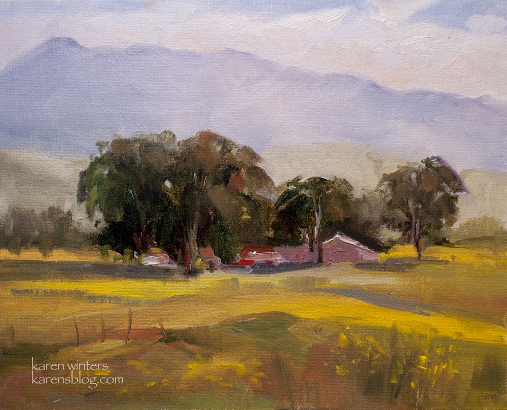 1000x808 California Central Coast Plein Air Oil Painting - Farm Oil Painting